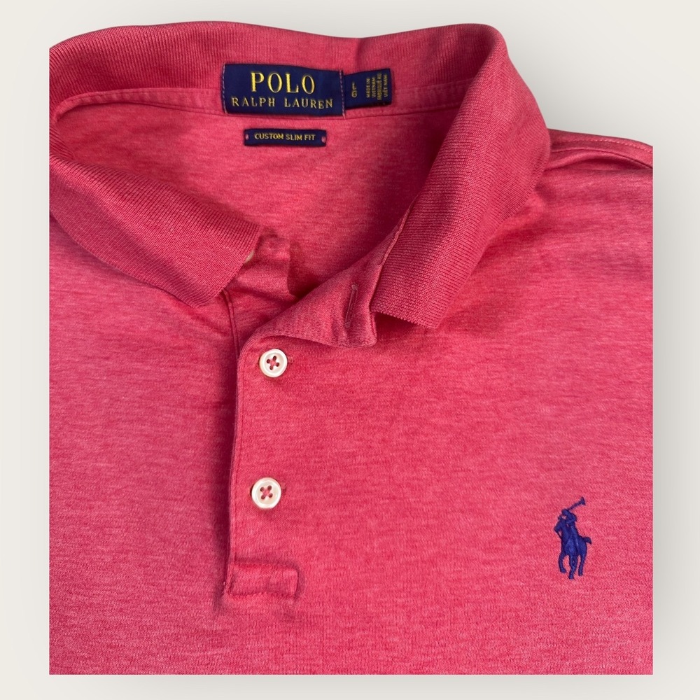 Polo Ralph Lauren Mens Custom Slim Fit‎ Polo Shirt Pink Blue Pony Logo